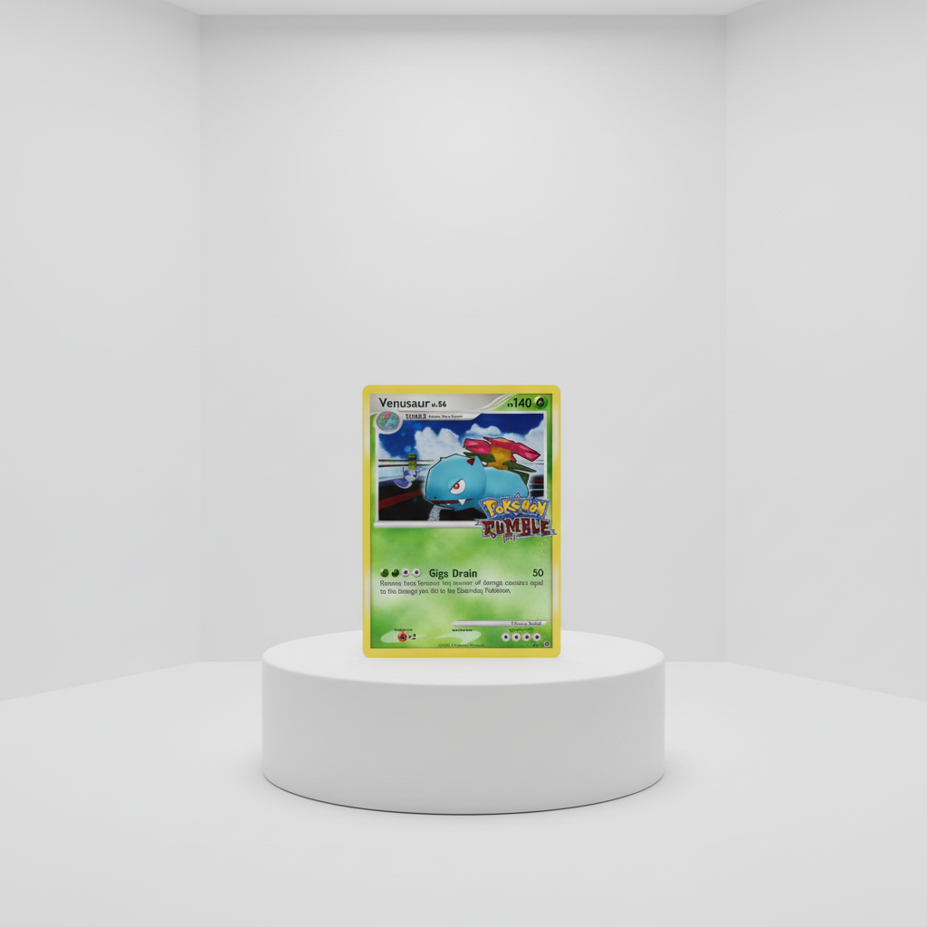 Venusaur kort på vit pedestal